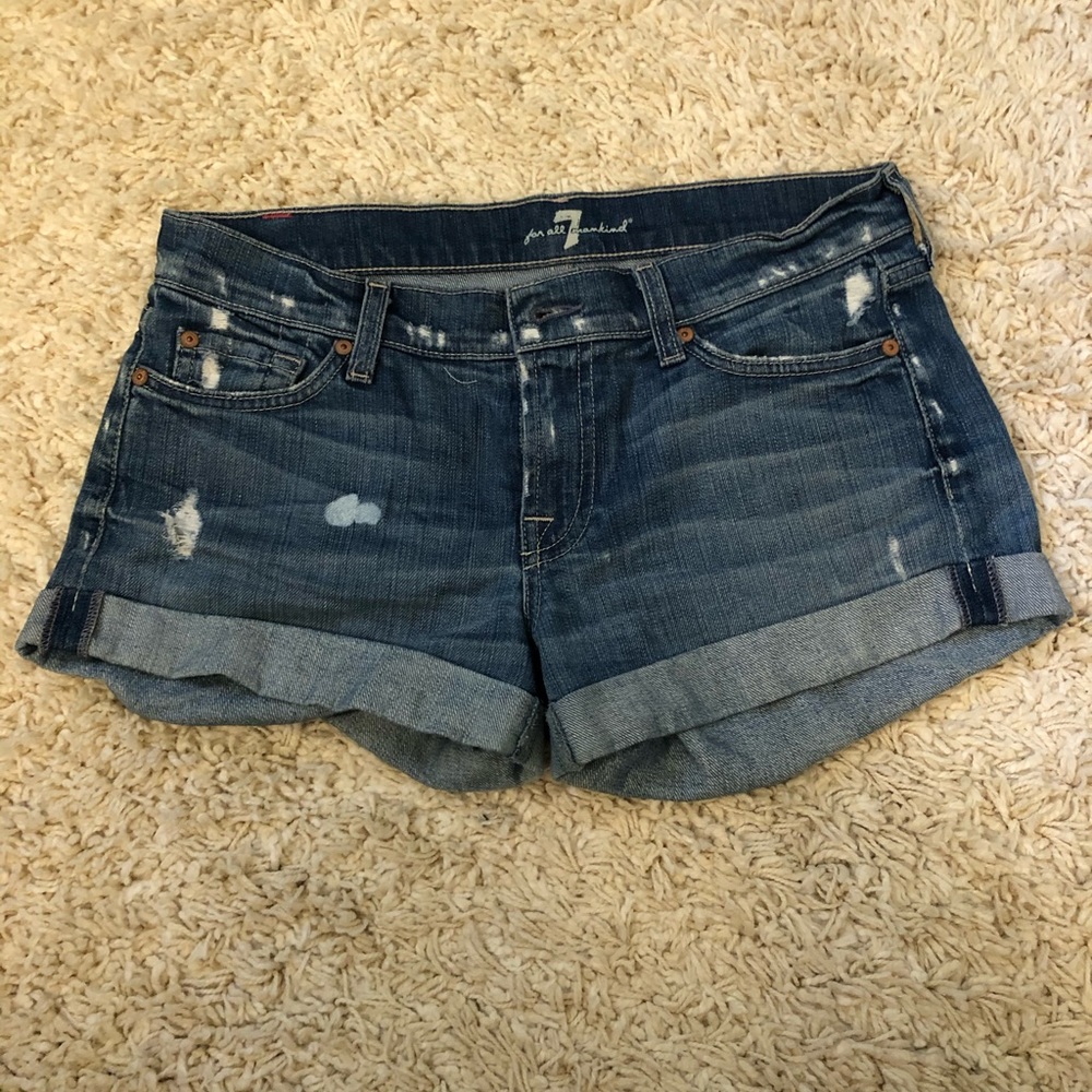 7 for all Mankind medium wash cuffed jean shorts